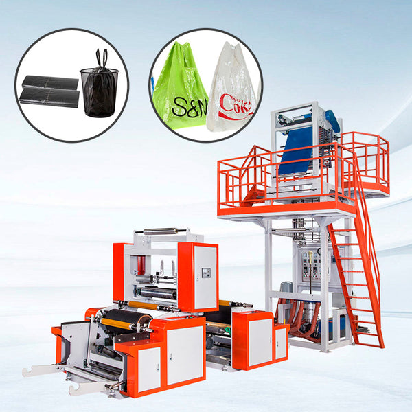 PSRW55-800 高速 700 毫米 HDPE LDPE 旋转模头双卷绕塑料薄膜吹塑机单层吹膜挤出机