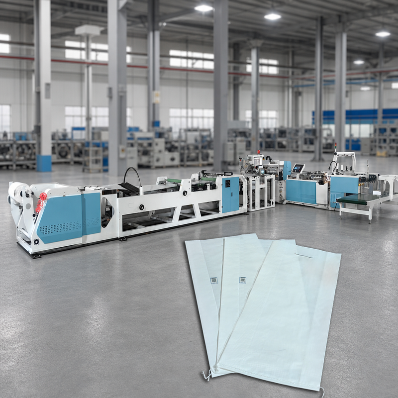 High Speed Automatic PP Woven Bag Making Machine Online Labeling M Gusset Shifting Handle Punch for Rice Bags Sack
