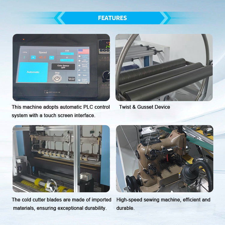 High Speed Automatic PP Woven Bag Making Machine Online Labeling M Gusset Shifting Handle Punch for Rice Bags Sack